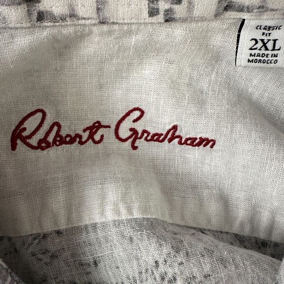 Robert Graham Shirt Men’s 2XL XXL Geometric Gray Flip Cuff Button Up Linen Blend - Picture 7 of 11